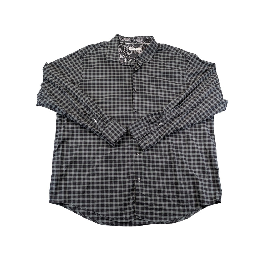 Tommy Bahama Shirt Mens 2XL Gray Check Long Sleeve Pima Cotton Button Up